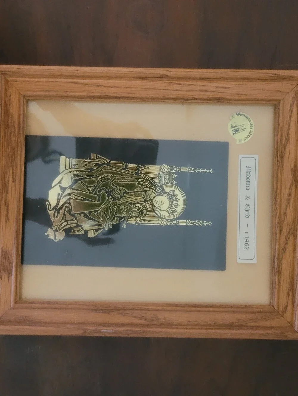 Vintage Framed Westminster Abbey Brass Rubbing Art – Madonna & Child c.1462
